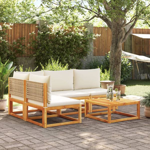 vidaXL 5-tlg. Gartensofa-Set mit Kissen Holz Akazie & Rattan