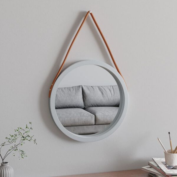 vidaXL Wandspiegel mit Riemen Silbern &Oslash; 45 cm