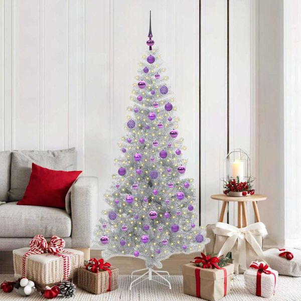 vidaXL Weihnachtsbaum mit 300 LEDs mit St&auml;nder Silber 180 cm PET