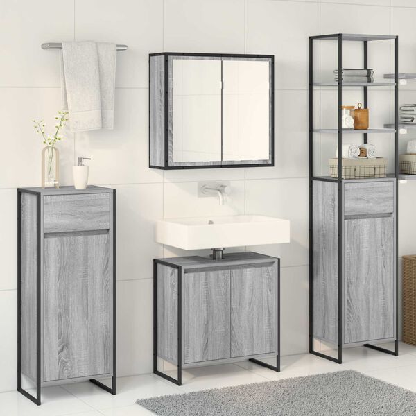 vidaXL Badezimmerm&ouml;bel-Set mit Schubladen Graues Sonoma Holzwerkstoff