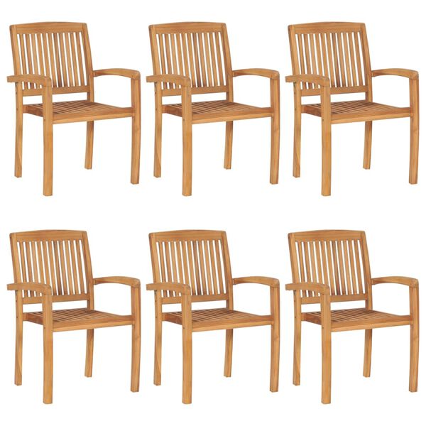vidaXL Stapelbare Gartenst&uuml;hle mit Kissen 6 Stk. Massivholz Teak