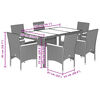 vidaXL 7-tlg. Garten-Essgruppe mit Kissen Grau Poly Rattan und Glas