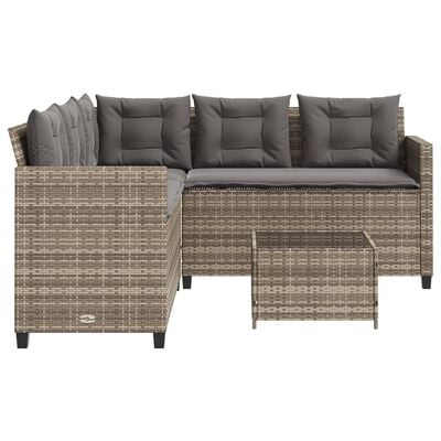 vidaXL Gartensofa in L-Form mit Tisch und Kissen Grau Poly Rattan