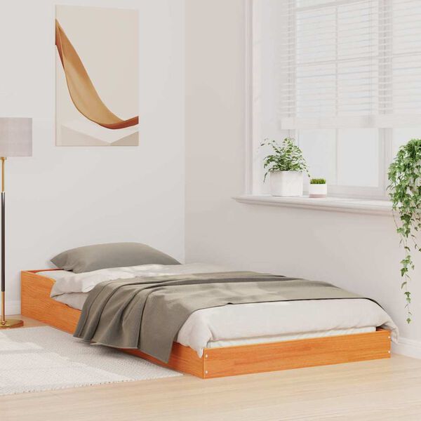 vidaXL Bettrahmen Wachsbraun 90 x 190 cm Massives Kiefernholz