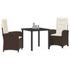 vidaXL Garten Essgruppe mit Kissen 3 pcs Braun Poly-Rattan