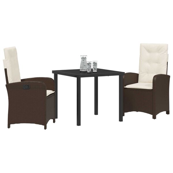 vidaXL Garten Essgruppe mit Kissen 3 pcs Braun Poly-Rattan