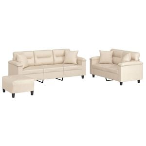 vidaXL 3-tlg. Sofagarnitur mit Kissen Beige Mikrofasergewebe
