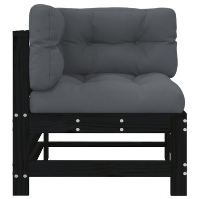 vidaXL Ecksofa mit Kissen Schwarz Massivholz Kiefer