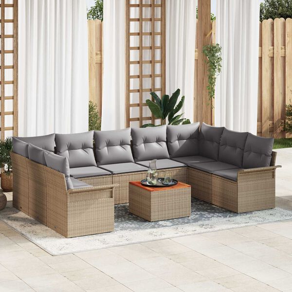 vidaXL Garten-Sofa-Set mit Kissen mit Kissen 10 pcs Beige und Hellgrau