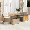 vidaXL 6-tlg. Garten-Sofagarnitur mit Kissen Beige Poly Rattan Akazie