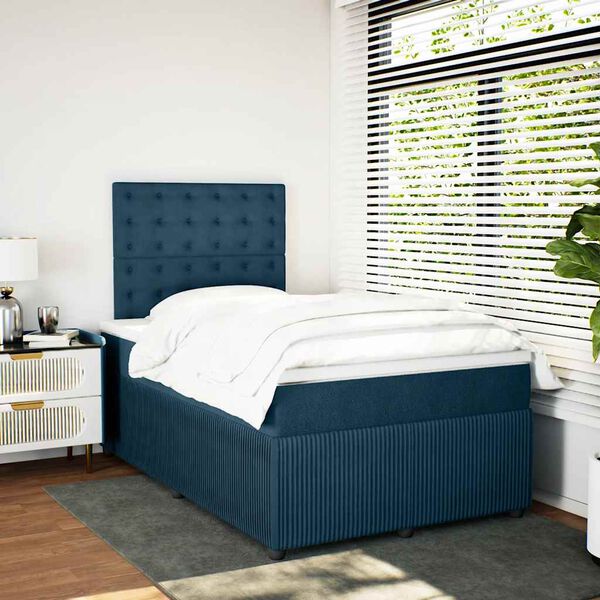 vidaXL Boxspringbett mit Matratze Dunkelblau 120x190 cm Samt