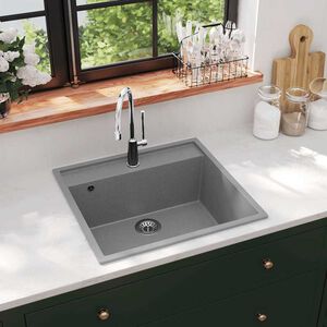 vidaXL K&uuml;chensp&uuml;le mit &Uuml;berlauf Grau Granit