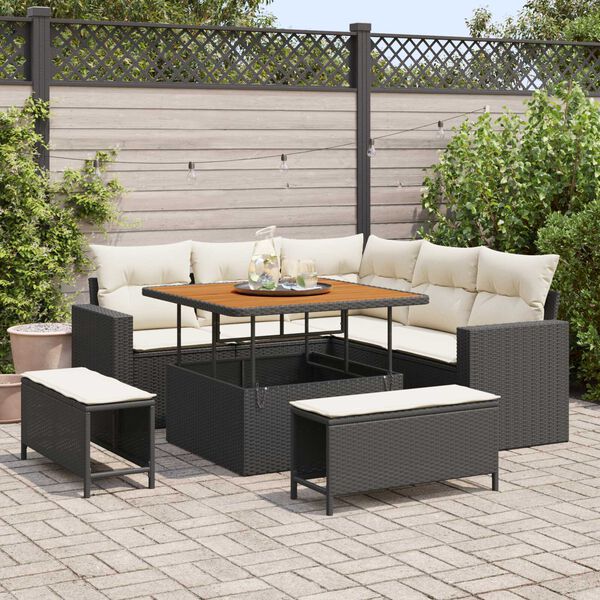 vidaXL Garten-Sofa-Set mit Kissen mit Speicher 8 pcs Schwarz und Creme