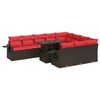 vidaXL 11-tlg. Garten-Sofagarnitur mit Kissen Braun Poly Rattan Akazie