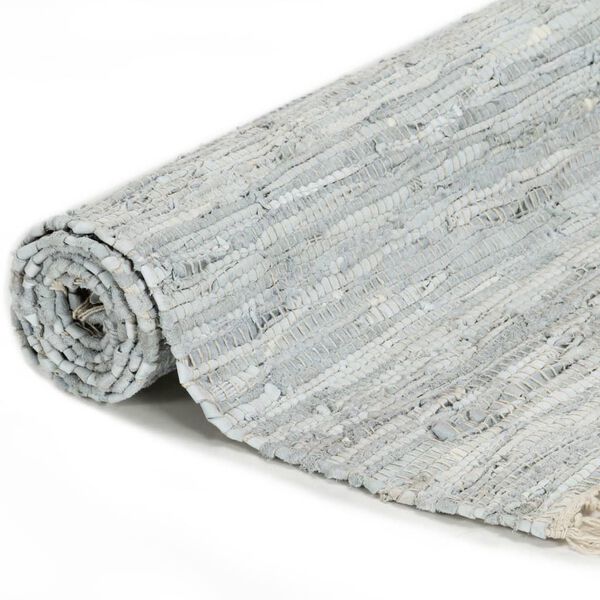 vidaXL Chindi-Teppich Handgewebt Leder 80x160 cm Hellgrau