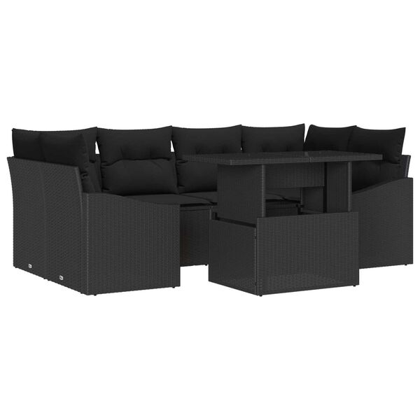 vidaXL Garten-Sofa-Set mit Speicher 7 pcs Schwarz Poly Rattan