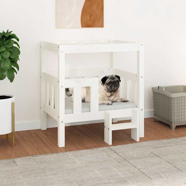 vidaXL Hundebett Wei&szlig; 65,5x50,5x70 cm Massivholz Kiefer