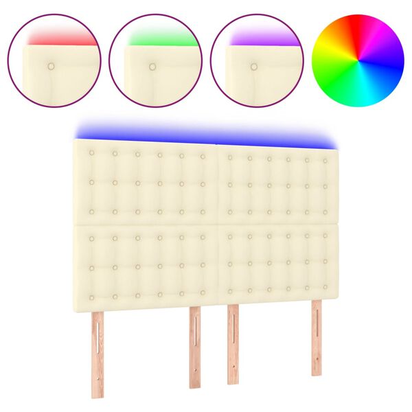 vidaXL LED Kopfteil Creme 144x5x118/128 cm Kunstleder