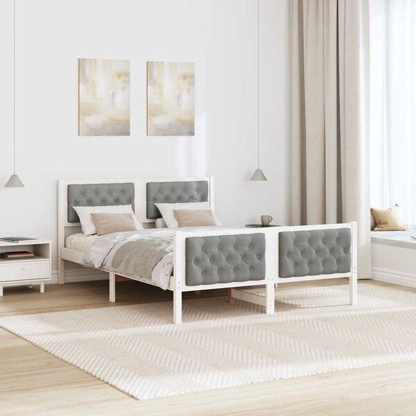 vidaXL Bettrahmen Hellgrau 140 x 200 cm Massives Kiefernholz