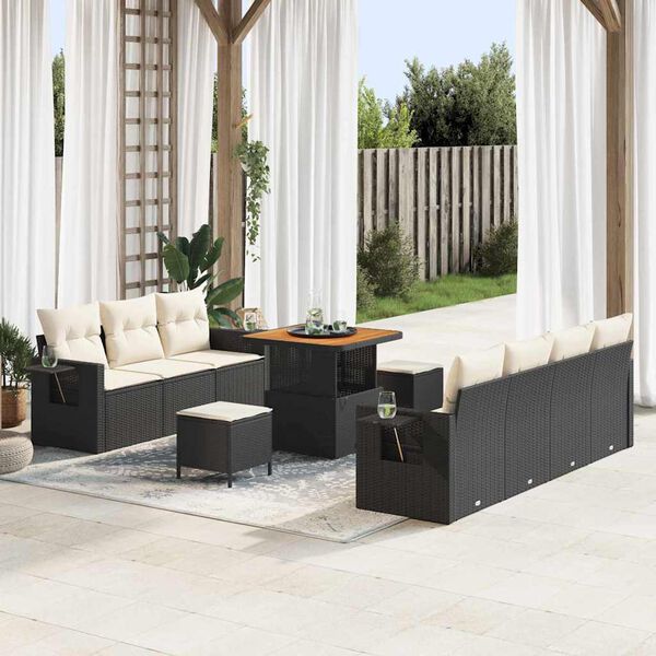 vidaXL Garten-Sofa-Set mit Kissen 10 pcs Schwarz und Creme