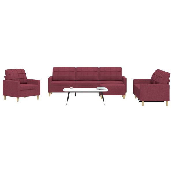 vidaXL 4-tlg. Sofagarnitur mit Fu&szlig;hocker Weinrot Stoff