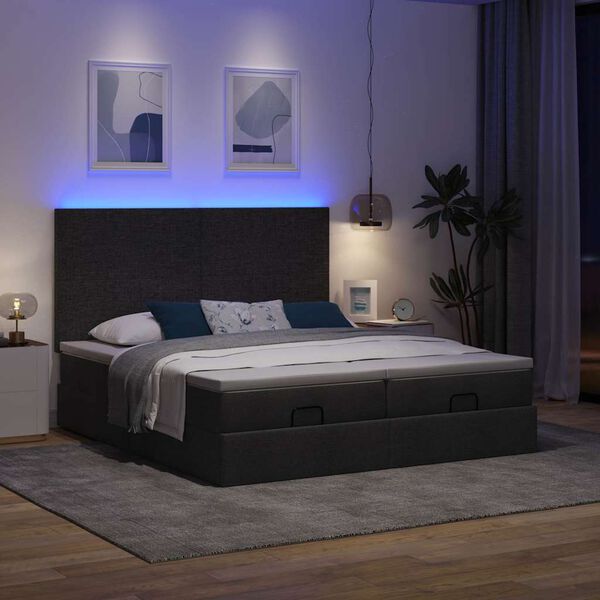 vidaXL Ottoman-Bett mit Matratzen & LEDs Schwarz 200x200 cm Stoff