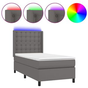 vidaXL Boxspringbett mit Matratze & LED Grau 90x190 cm Kunstleder