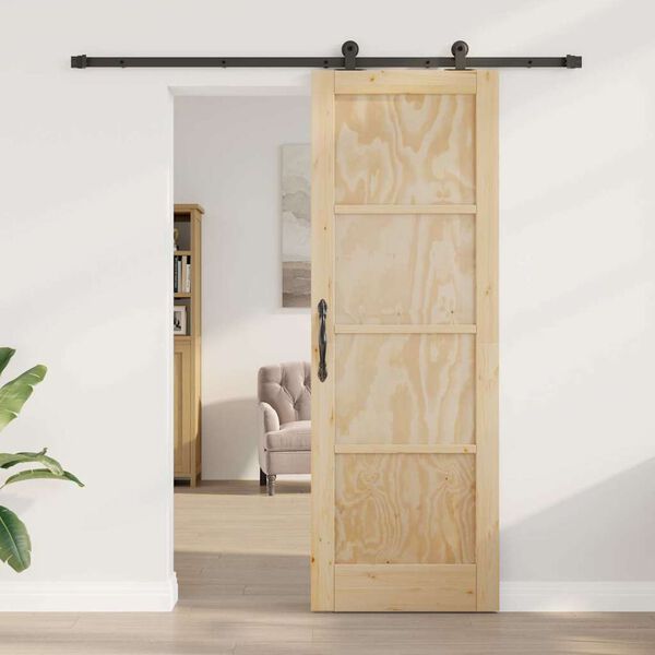 vidaXL Schiebet&uuml;r Nat&uuml;rlich und Schwarz 73,5 x 211 cm