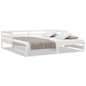 vidaXL Ausziehbares Tagesbett ohne Matratze Wei&szlig; 90x190 cm