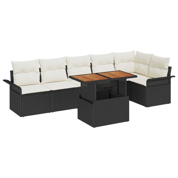 vidaXL Garten-Sofa-Set mit Speicher 7 pcs Schwarz Poly Rattan