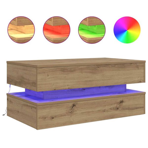 vidaXL Couchtisch mit LED-Leuchten Artisan-Eiche 90x50x40 cm