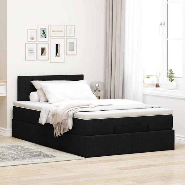 vidaXL Ottomane Bett mit Matratze & LEDs Schwarz 120x190 cm Stoff