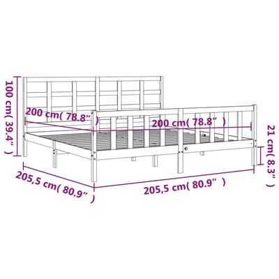 vidaXL Massivholzbett mit Kopfteil Honigbraun 200x200 cm