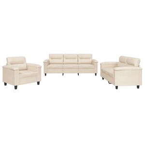 vidaXL 3-tlg. Sofagarnitur mit Kissen Beige Mikrofasergewebe