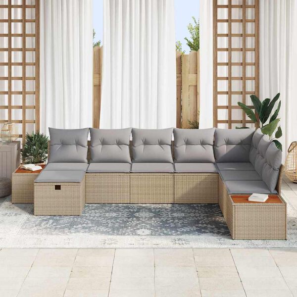 vidaXL Gartensofa-set mit Kissen mit Speicher Beige Poly-Rattan