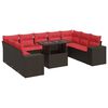 vidaXL 10-tlg. Garten-Sofagarnitur mit Kissen Braun Poly Rattan Akazie