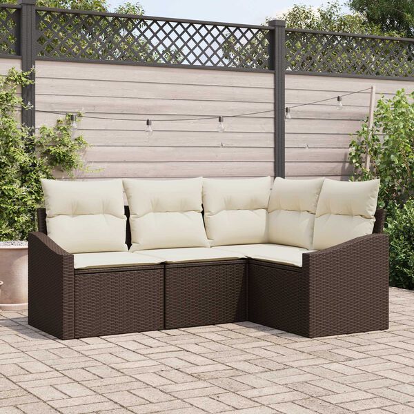 vidaXL Gartensofa-set mit Kissen 4 pcs Braun und Weiß Poly-Rattan
