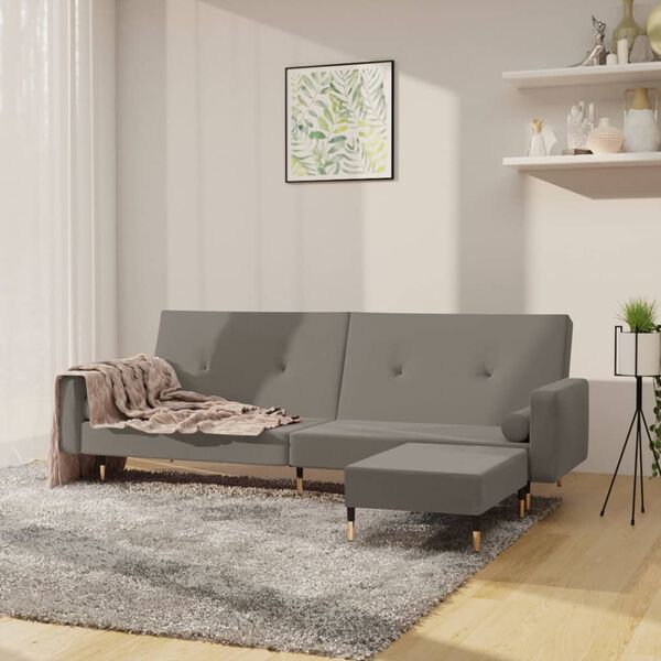 vidaXL Schlafsofa 2-Sitzer mit Hocker Hellgrau Samt