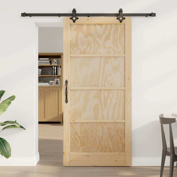 vidaXL Schiebet&uuml;r Nat&uuml;rlich und Schwarz 93 x 202 cm