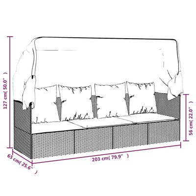 vidaXL Outdoor-Loungebett mit Dach und Kissen Grau Poly Rattan