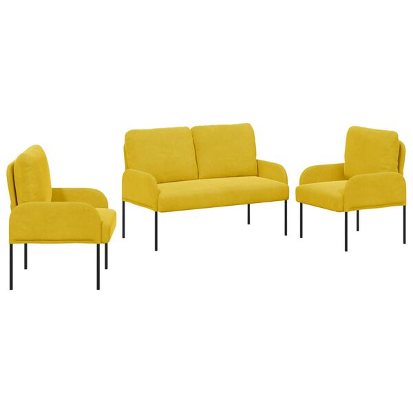 vidaXL Sofagarnituren mit Kissen 3 pcs Gelb 115 x 56 x 80 cm Sperrholz