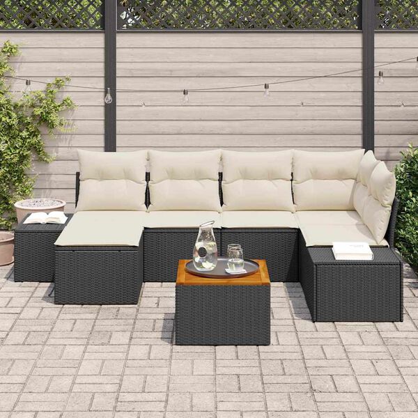 vidaXL Gartensofa-set mit Kissen 7 pcs Schwarz Poly-Rattan