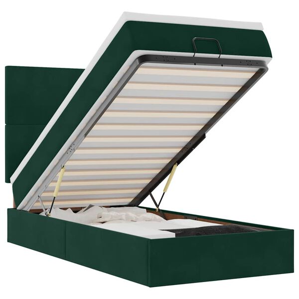 vidaXL Ottoman-Bett mit Matratzen & LEDs Dunkelgr&uuml;n 100x200 cm Samt