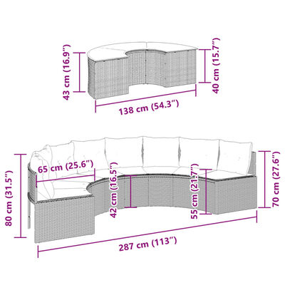 vidaXL 2-tlg. Garten-Sofagarnitur Halbrund Beige Poly-Rattan