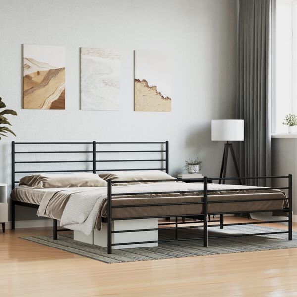 vidaXL Metallbett ohne Matratze mit Fu&szlig;teil Schwarz 180x200 cm
