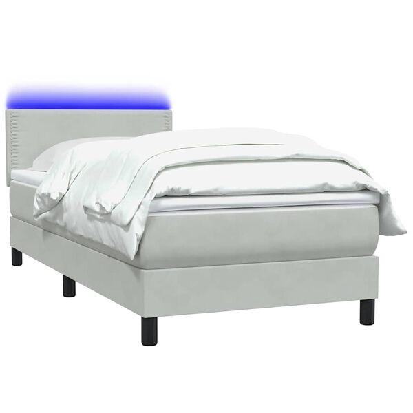 vidaXL Boxspringbett mit Matratze & LED Hellgrau 80x220 cm Samt