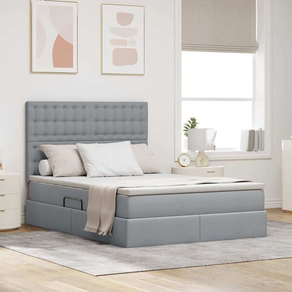 vidaXL Aufbewahrungsbett mit Matratze Hellgrau 140 x 200 cm Polyester