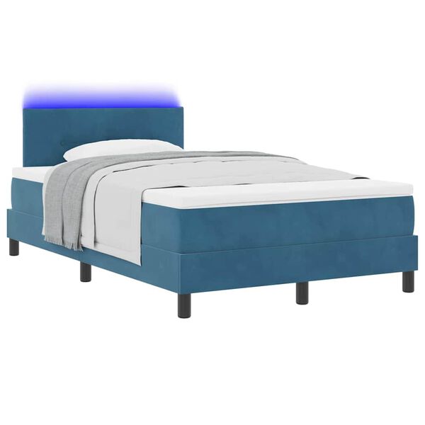 vidaXL LED Boxspringbett mit Matratze mit LED Blau 120 x 190 cm Samt