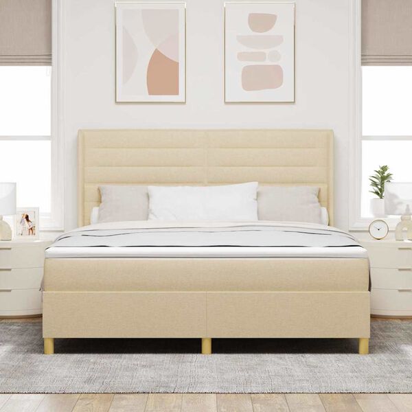 vidaXL Boxspringbett mit Matratze Creme 180 x 200 cm Stoff