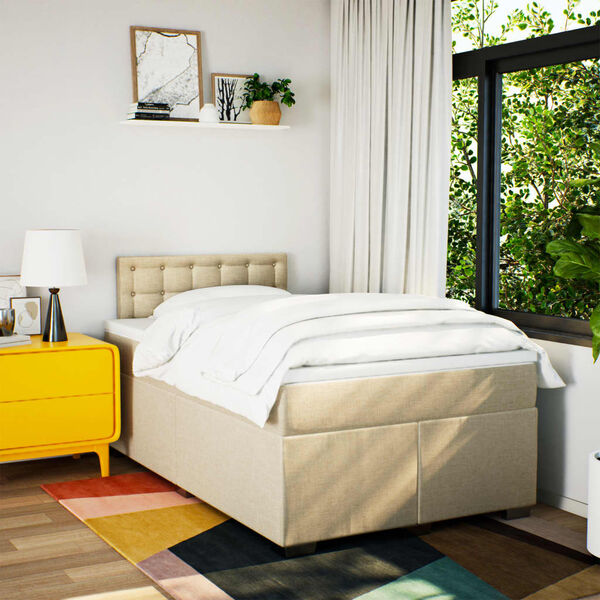 vidaXL Boxspringbett mit Matratze Creme 120x190 cm Stoff